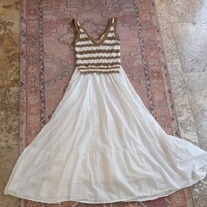 Elan Women' Striped Brown crochet and White Maxi Dress